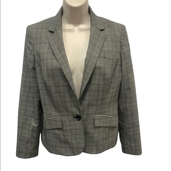 Plaid One Button Blazer Jones New York Stretch Size 6 - Picture 1 of 8